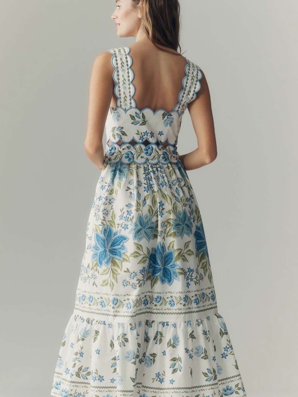 Farm Rio x Anthropologie Sleeveless Scallop-Trim Printed Midi Dress NWT - Picture 3 of 5